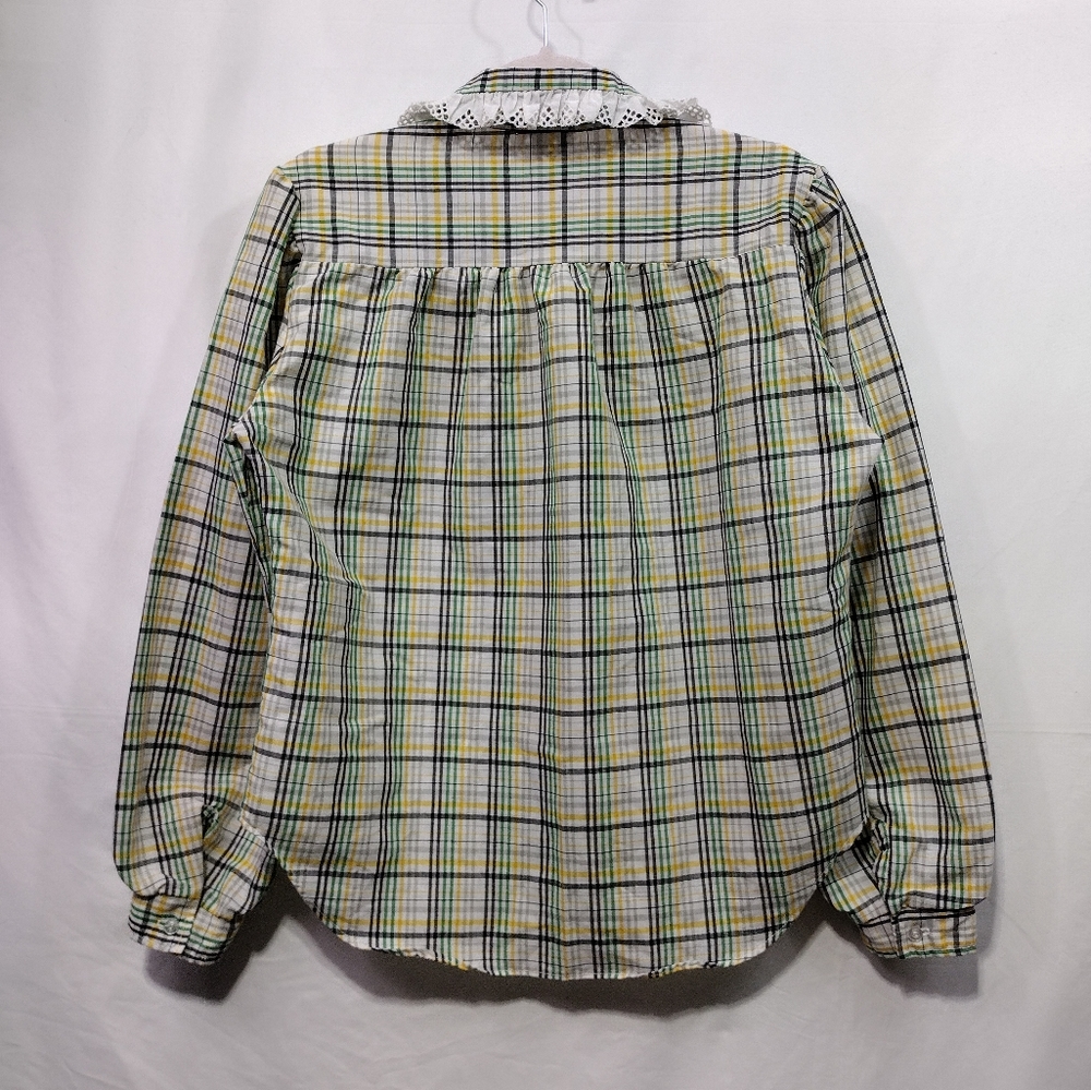 Vintage Oak Hill Babydoll Shirt Womens 12 Green Lace Preppy Academia Retro 90s - Picture 4 of 8